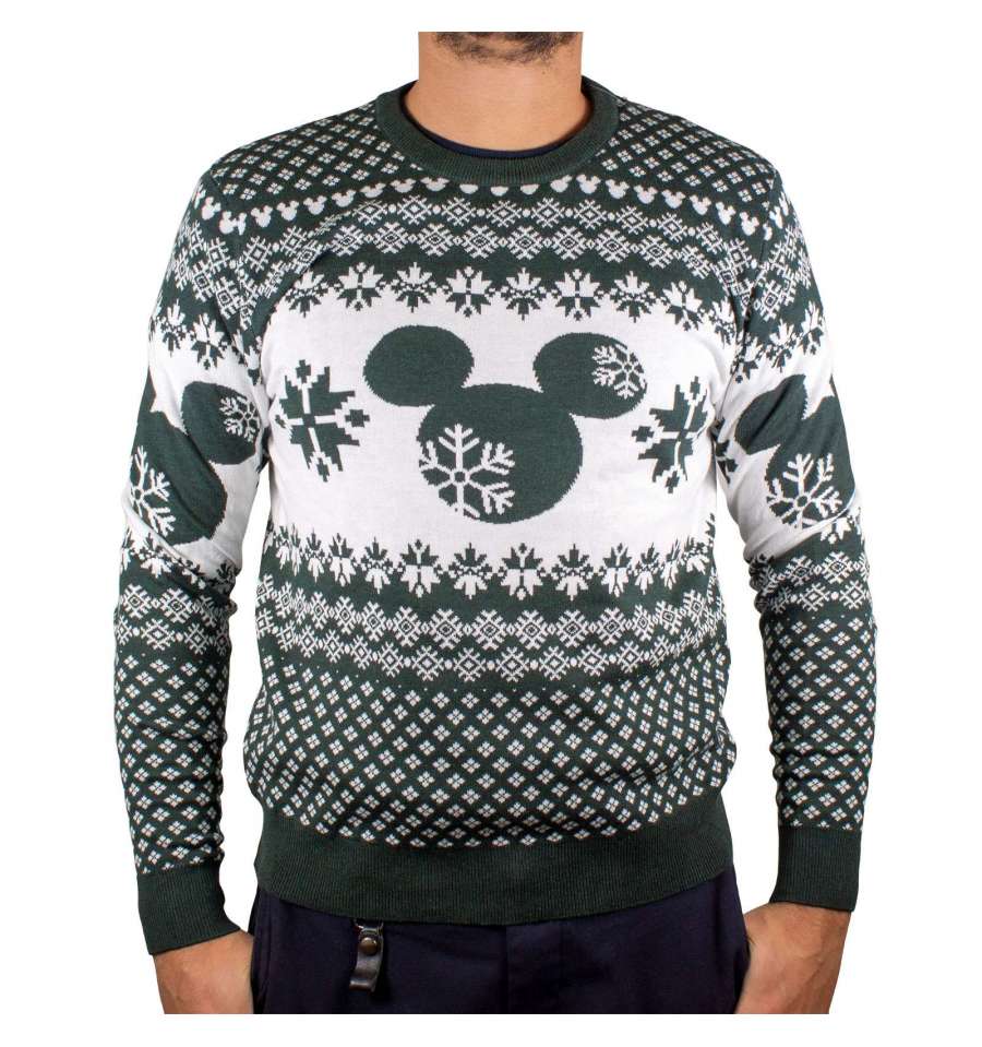 Pull Mickey - Homme - Disney - Christmas Ugly - S, Blanc/Kaki