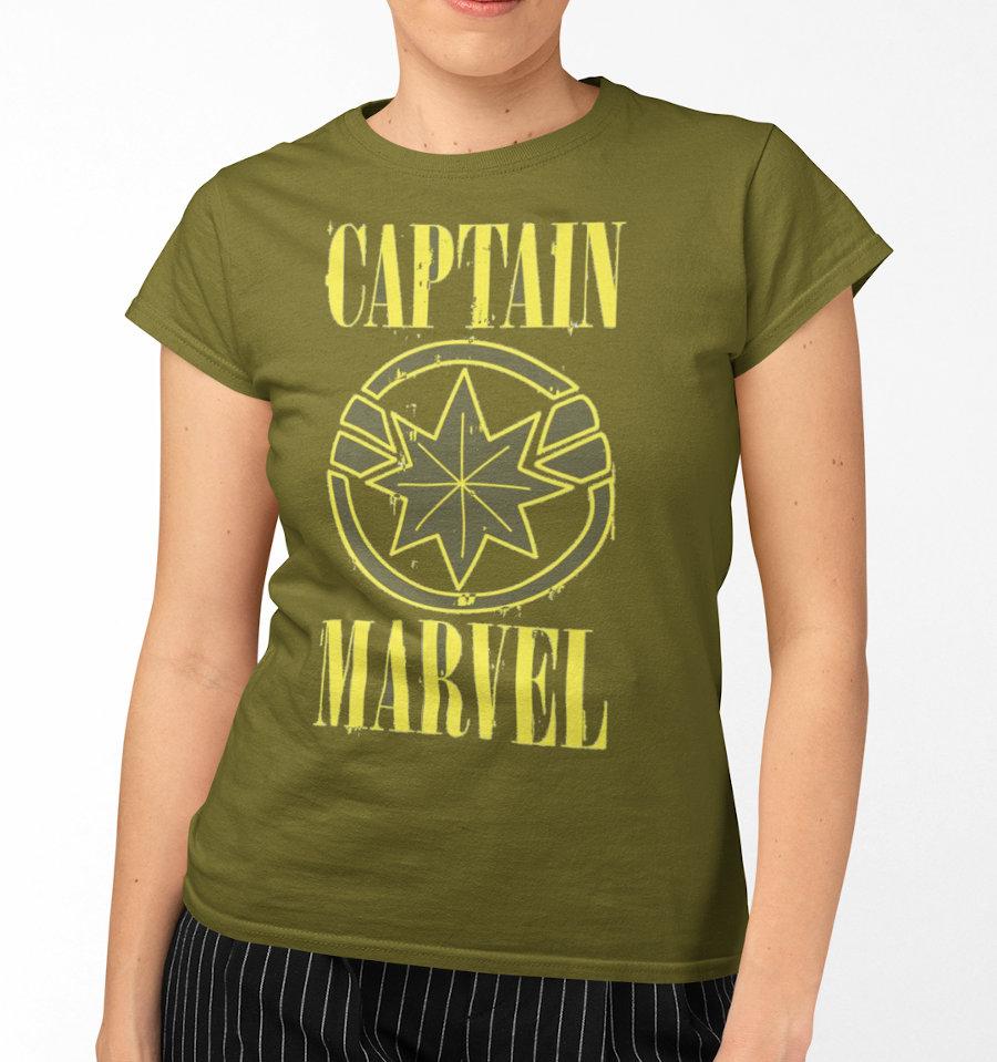 T-Shirt Captain Marvel - Femme - Marvel - Yellow Logo - S, Kaki