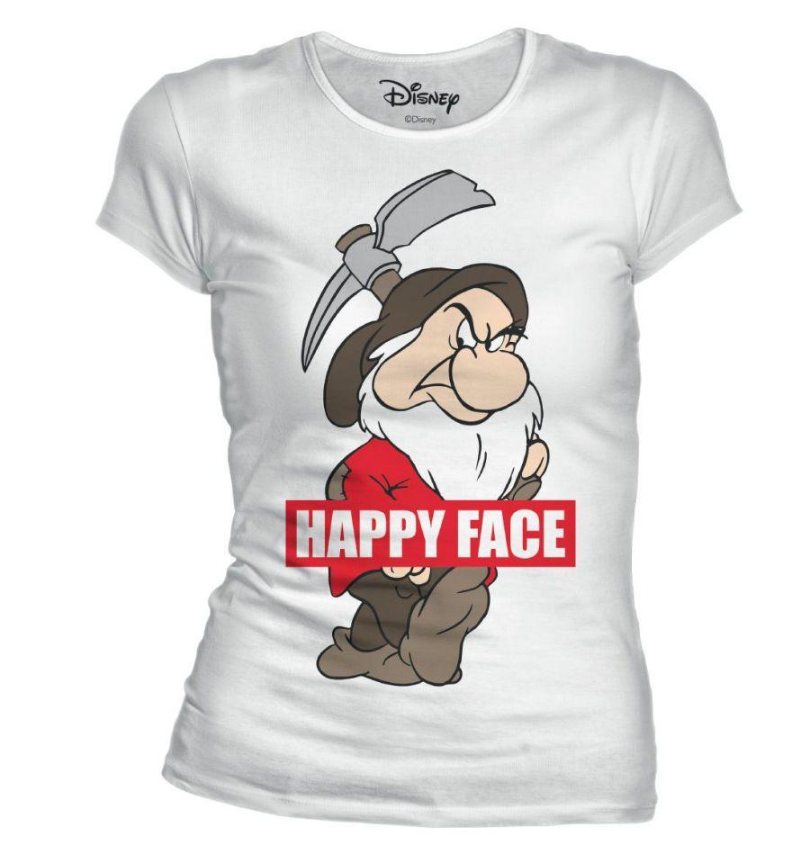 T-Shirt Grincheux - Femme - Disney - Happy Face - S, Blanc