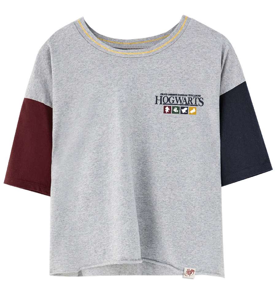T-Shirt Harry Potter - Femme - Logos Maisons de Poudlard - S, Gris chiné