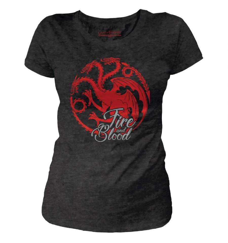 T-Shirt Targaryen - Game of Thrones - Femme - Fire & Blood - S, Anthracite chiné