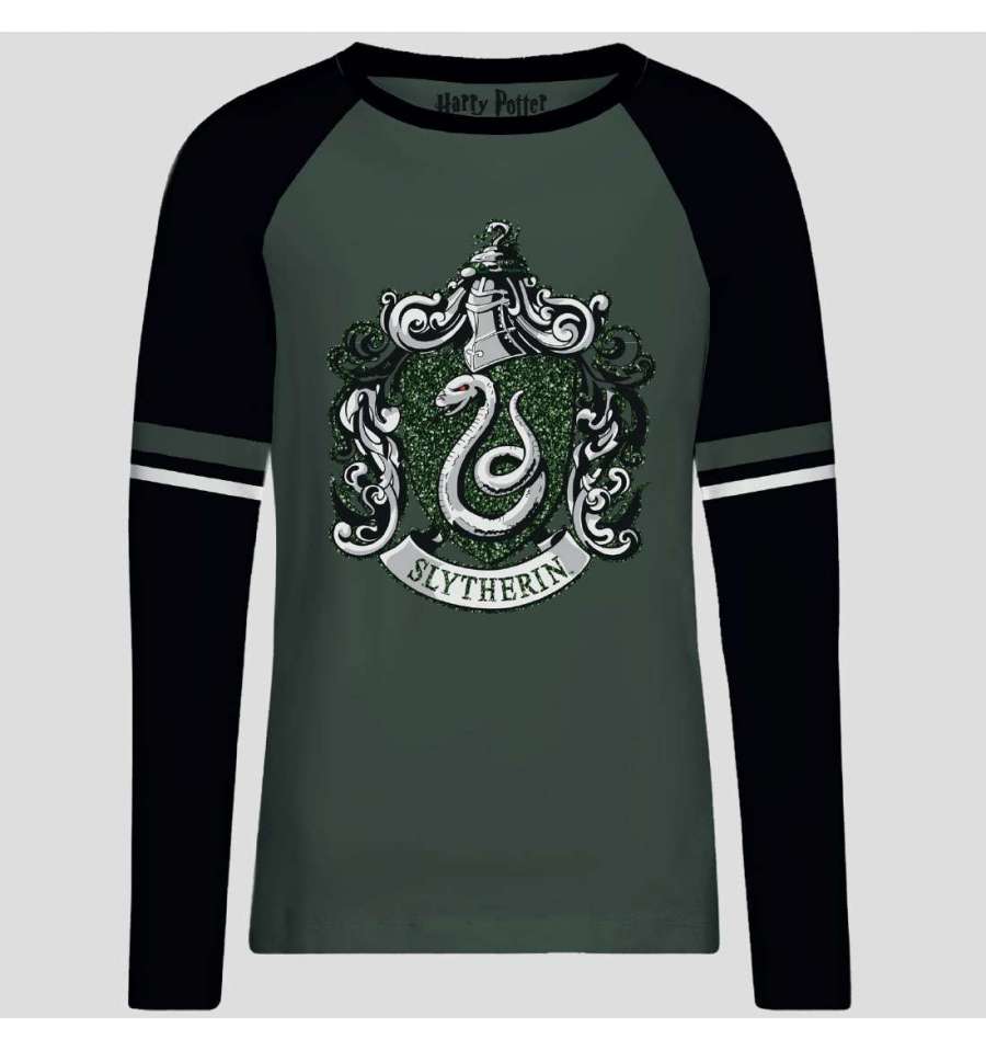 T-Shirt Harry Potter - Femme - Serpentard Paillettes Vertes - S, Vert chiné
